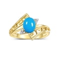 thumbnail image 1 of RYLOS Rings for Women 14K Gold Plated Silver Greek Key Designer Ring 9X7MM Gemstone & Diamond Ring December Turquoise Jewelry Size 6, 1 of 7