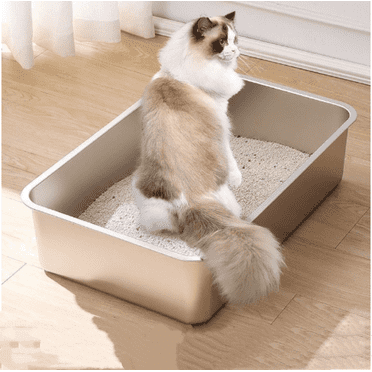 PetWhole Cat Litter Box with High Sides Large Stainless Steel Cat Litter Pan 19.7" x 13.8" x 5.9"