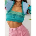 thumbnail image 5 of Women Hollow Jumper Square Neck Crochet Knit Sweater Pullover Y2k Crop Tops Long Flared Sleeve Blouse Color Block Streetwear, 5 of 6