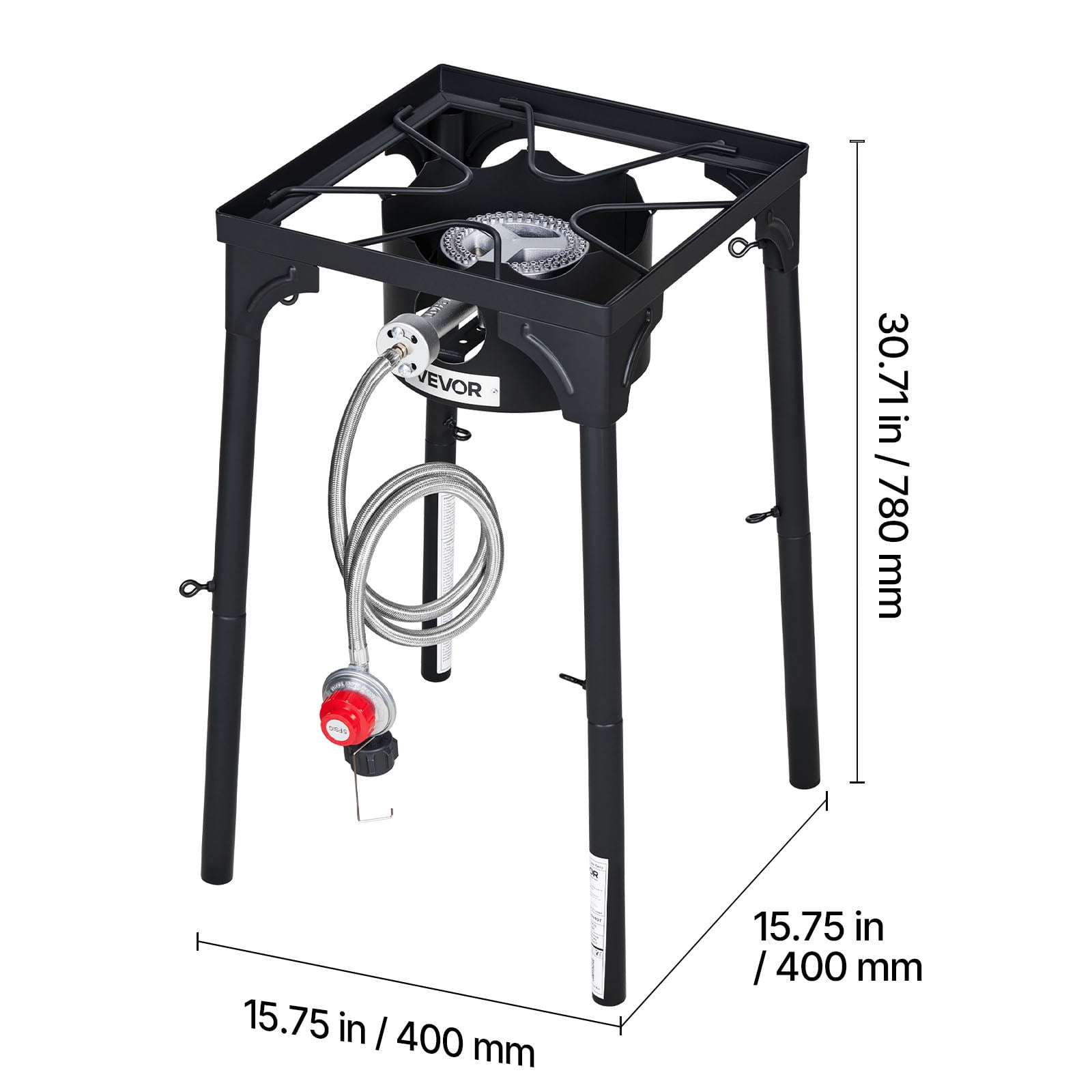 VEVOR Single Burner Outdoor Propane Gas Stove, 100,000 BTU Propane LPG Gas Camping Stove, Heavy Duty Carbon Steel Outdoor Cooker, with Tall Stand & PSI Regulator, for BBQ Camp Home Patio RV Cooking