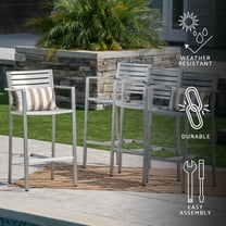 GDF Studio Crested Bay Outdoor Aluminum 30 Inch Barstools, Set of 4, Silver
