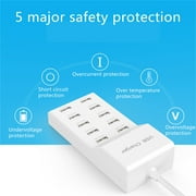 USB Charging Station, 10-Port USB Charger, Multiport USB Charger Station Hub, Compatible with IOS, Android Tablet Phone, and Other USB Charging Devices, White