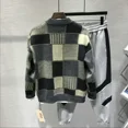 thumbnail image 5 of Suéteres de punto para hombre, ropa de hombre negra a cuadros con cuello, cárdigan grande, talla grande, estilo Harajuku japonés, holgado y ajustado, 5 of 5
