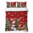 thumbnail image 2 of 3 Pieces King Quilt Set,Christmas Trees Deer Snowman Soft Bedding Sets with 1 Quilt & 2 Pillow Shams,Let Snow Words on Red Summer Bedspread Lightweight Coverlet Comforter, 2 of 9