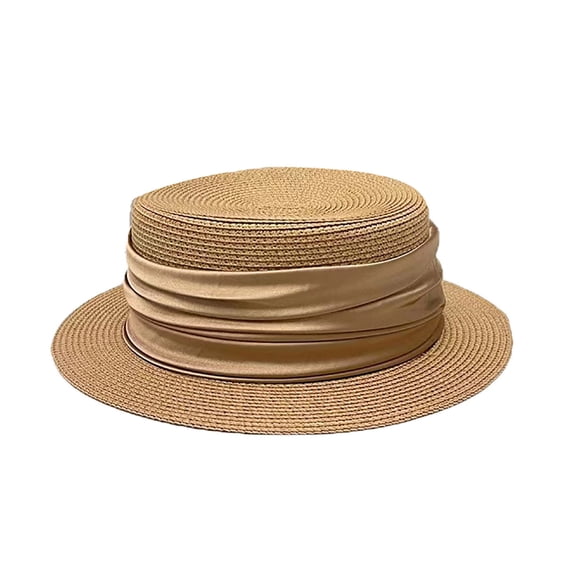 Alkepwun Bucket Hats for Woman Solid Color Satin Wide Brim Straw Boater Hat Comfort Breathable Lightweight Packable Summer UV Protection Beach Hat