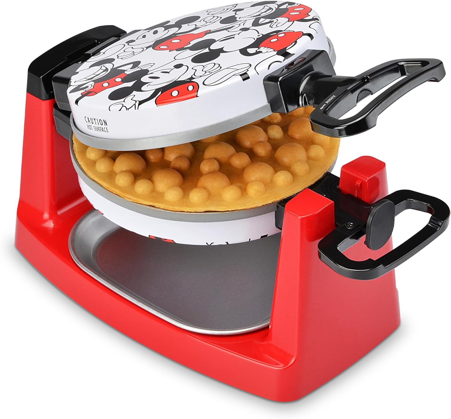 Rotating Bubble Waffle Maker with Nonstick Plates and Drip Tray for Home Kitchen Use