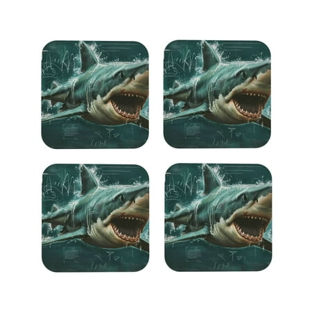 

Tideii Abstract Geometric Shark for Leather Coasters 4 Pieces Anti-fouling and Anti-scalding Decorative Coasters Suitable for Restaurants Kitchens Coffee Shops-Square