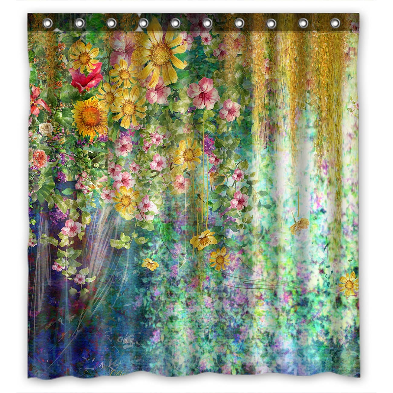 YKCG Spring Sunflower Mystic Floral Flower Waterproof Fabric Bathroom ...