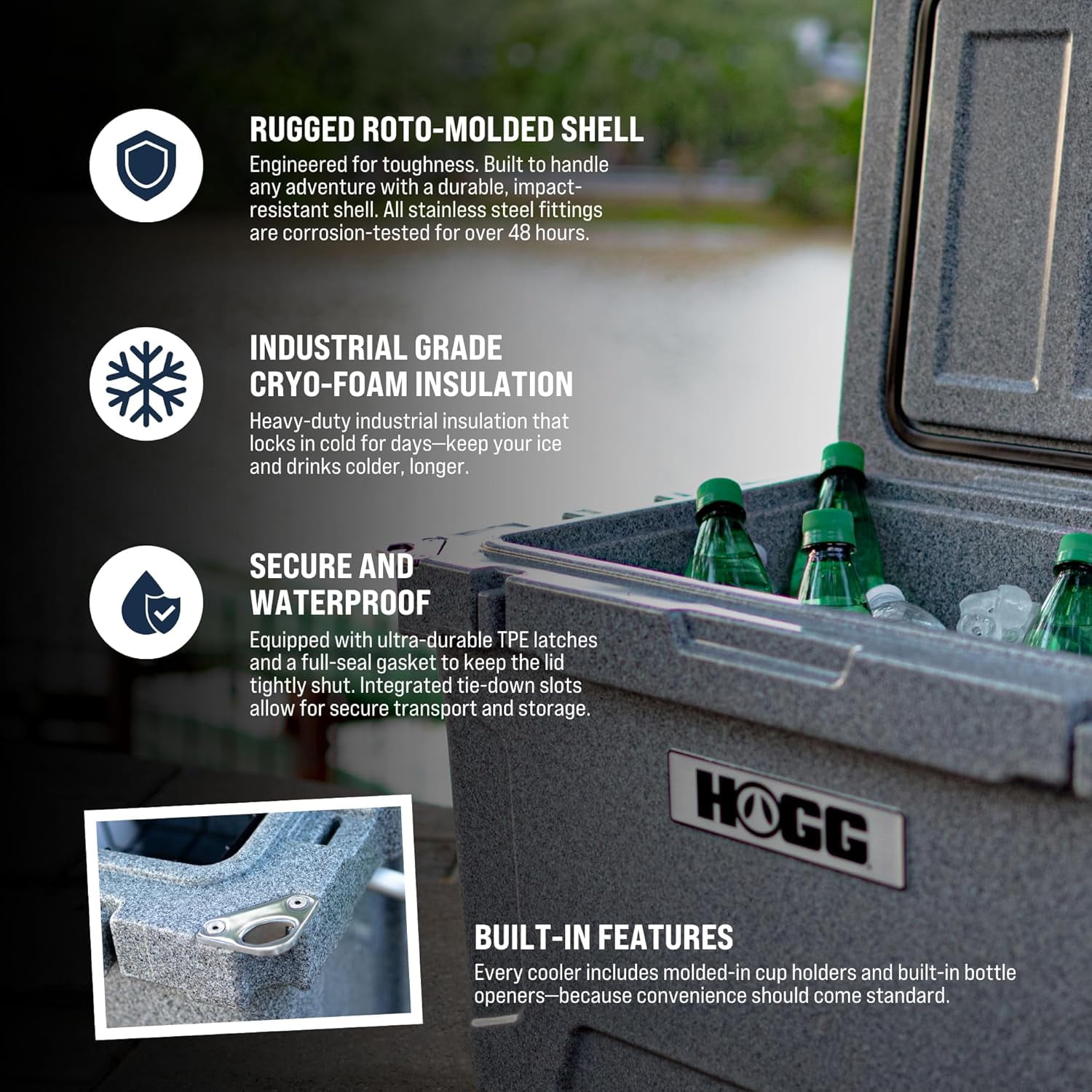 Hogg (Watercress) 65 QT Insulated Cooler with Wheels and Handles, Rolling Ice Chest with Wheels, Rotomolded Wheeled Coolers for Camping, Drinks, Outdoors