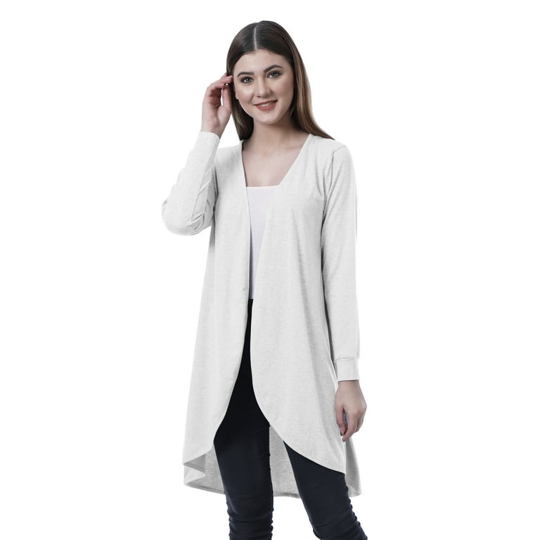 Moomaya Womens Full Sleeve Hi Lo Shrug Rounded Hem Long Cotton
