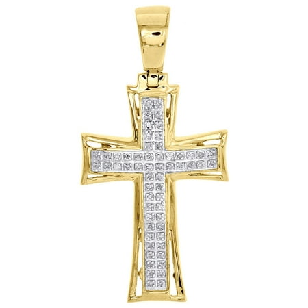 Cut Out Cross - 10K Yellow Gold Diamond Mini Cross Pendant 1.75