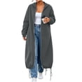 thumbnail image 5 of Kelon Women's Longline Zip Up Hoodie Sweatshirts, Oversized Fleece Cardigan Jacket, Casual Drawstring Hem Coat Tops, Comfy Soft Warm Outfits for Fall Winter, Daily, Travel & Lounge, L, 5 of 8