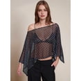 thumbnail image 6 of Women's Polka Dot Sheer Mesh Asymmetrical Off Shoulder Top Black S, 6 of 10