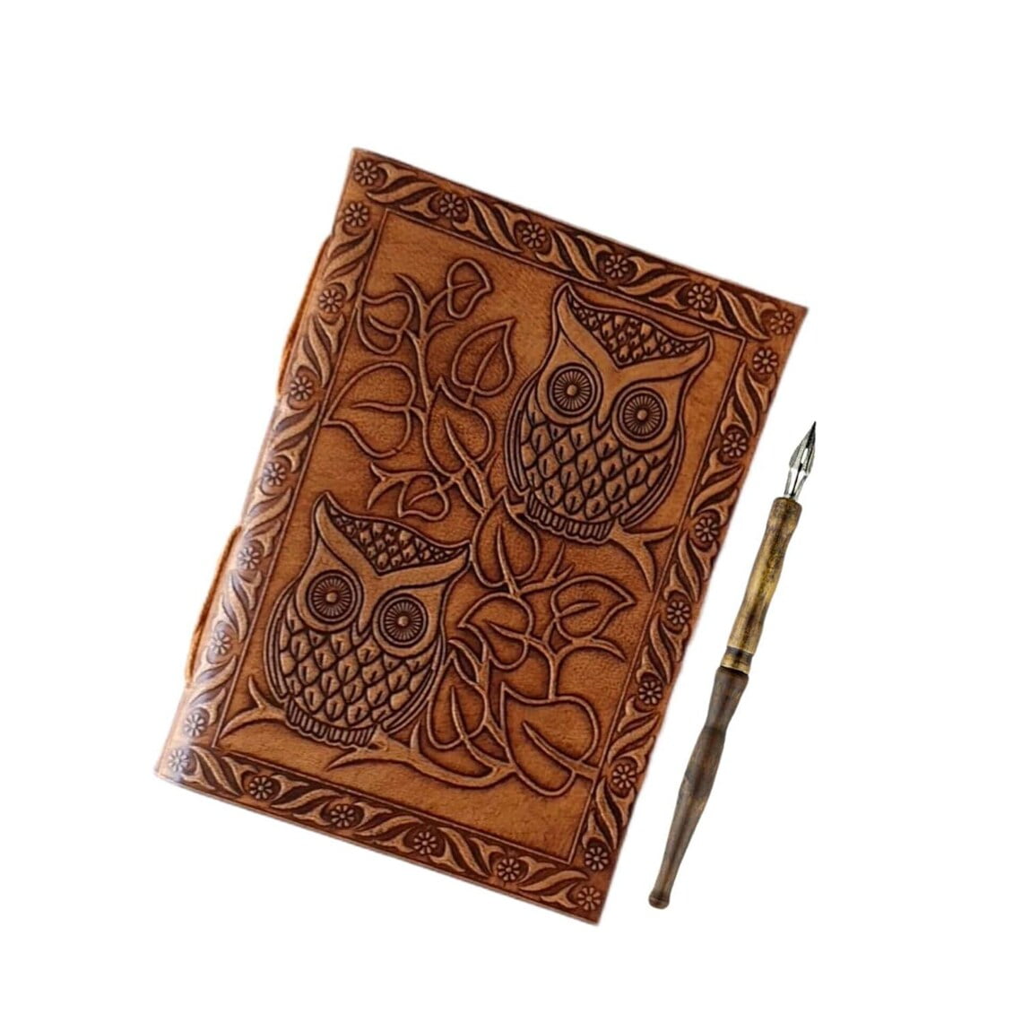 Leather Diary with Embossed Design – Printed Vintage Journal 200 White Unruled Pages Personal Diary & Notebook for Men and Women