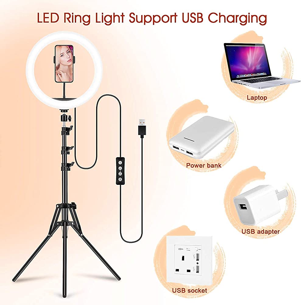 13" LED RGB Selfie Ring Light w/ Mini & Extendable Tripod Stand & Phone Holder 10 Brightness Level 26 Light Modes Dimmable Ringlight for Beauty Makeup Live Streaming YouTube Video Photography Shooting - image 2 of 7