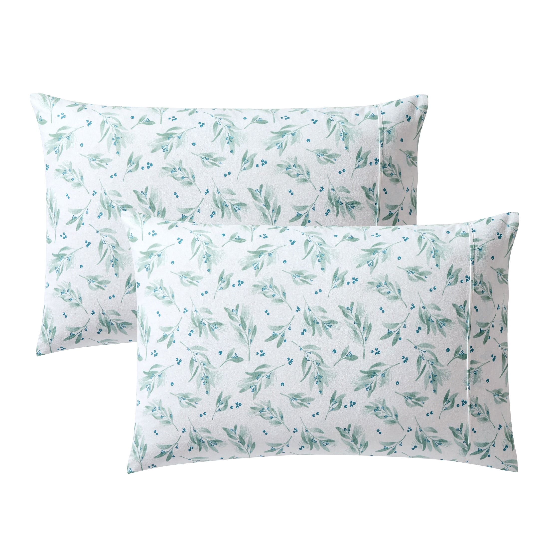 Hallmark Leafage 4-Piece Adult White/Green Brushed Cotton Flannel Bed Sheet Set, King