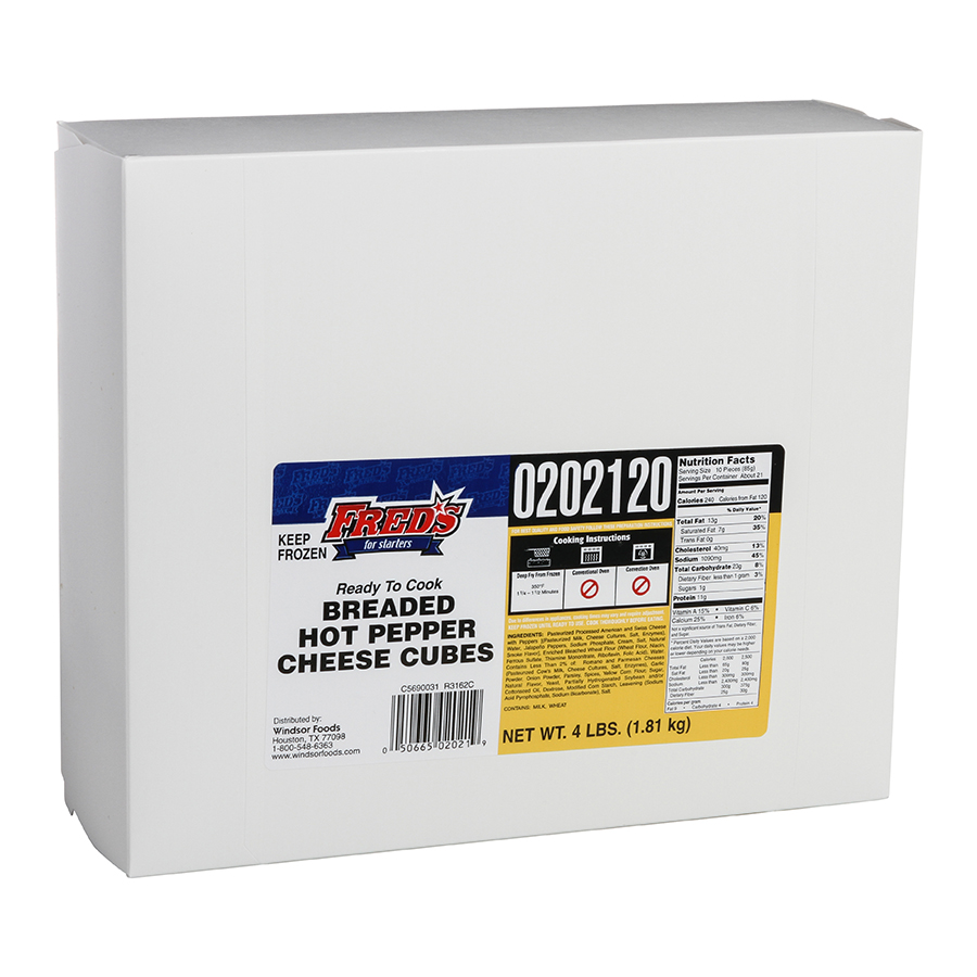 Windsor Freds for Starters Breaded Hot Pepper Cheese Cube, 4 Pound 6