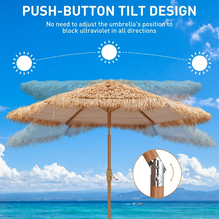 ainfox patio umbrella 7.5FT Outdoor Table Umbrella,Market Umbrella with Push Button Tilt and Crank for Garden, Lawn, Deck, Backyard & Pool Gray coated steel pole to resist rust Ainfox 10ft Patio Umbrella with