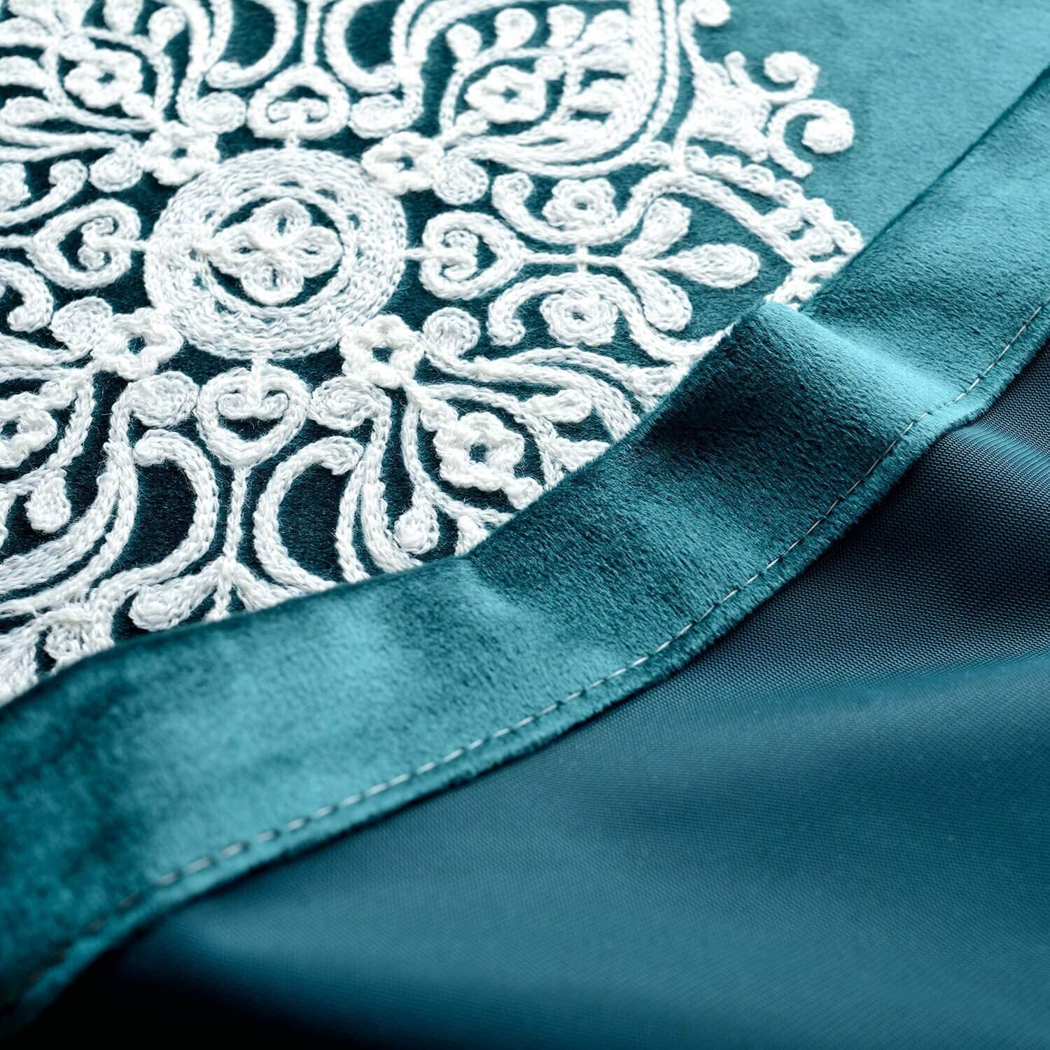VOGOL European Floral Embroidered Curtains, Blackout Velvet Drapes Grommet for Bedroom Living Room, Modern Contemporary Grommet Window, 2 Panels, W52"xL63", Green