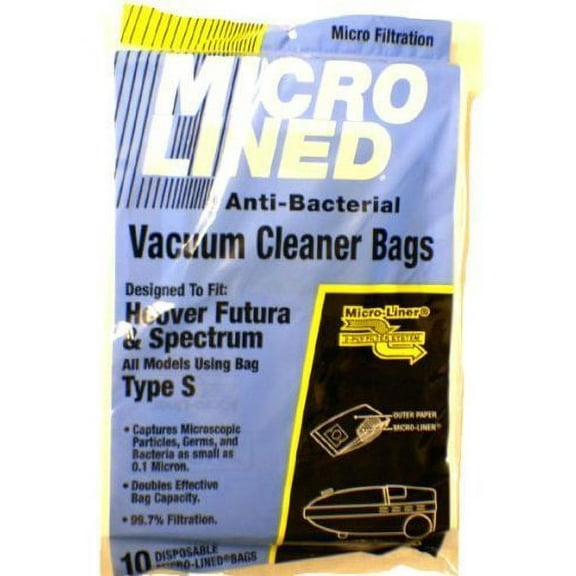 Hoover Type S Anti-Bacterial Vacuum Cleaner Bags (10-pack) - Fits Hoover Futura/