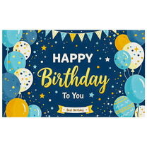 Blue and Yellow Happy Birthday Banner with Balloons Star Elements and Bunting Party Supplies Photography Props Backdrop Decors for Birthday Party Celebration Photo Booth Setup Home Decorations