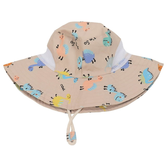 Sombrero de pescador para bebé, transpirable, con estampado de dibujos animados, con protección solar y cuerda resistente al viento, para niños de 6 meses a 3 años, color caqui, dinosaurio.
