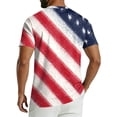 thumbnail image 6 of Men's American Flag T-Shirt Cotton-Like Stretch Jersey Patriotic Short Sleeve Crew Neck Tee Wave Art Blue L, 6 of 6