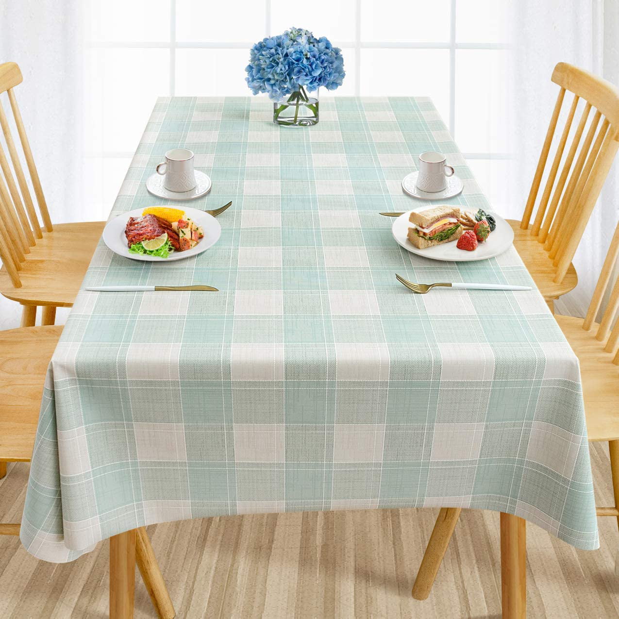 2 WORDERFUL Tablecloths For Rectangle Tables Heavy Duty Wipe Clean PU Tablecloths Oil-proof Waterproof Stain-resistant Table Cover 