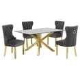 thumbnail image 1 of 63"x 39" Rectangular Clear Glass 5pc Dining Set with Gold Stainless Steel, 1 of 5