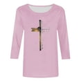 thumbnail image 4 of HOMBOM Casual Tops Pink 3/4 Sleeve Shirts Crew Neck Easter Cross Print Womens Easter Shirts L, 4 of 4