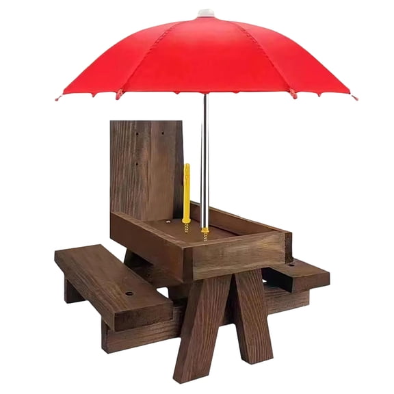 Zeiwohndc Wood Squirrels Bird Feeders Creative Pet Dining Table With Benches Hanging