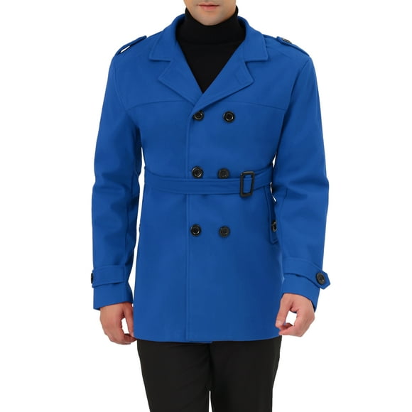 Abrigo de hombre Inspire Chic, corte slim, de doble botonadura, con solapa, abrigo tipo trench con cinturón, azul, talla XL