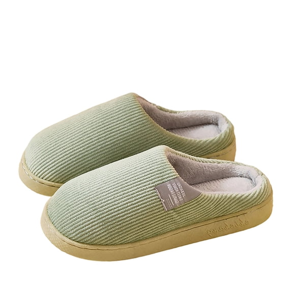 CHUMUD Women's House Slippers - Soft Fleece Lined, Cozy Cotton Striped Texture Indoor Shoes with Anti-Slip Rubber Sole