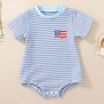 thumbnail image 2 of Baby Onesies Boy Newborn Baby Boy Independence Day Outfit Flag Embroidery Waffle Striped Short Sleeve Bubble Romper Summer Bodysuit, 2 of 9