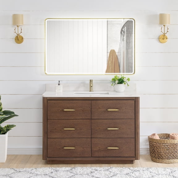 Porto 48" Aged Dark Brown Oak Single Bath Vanity with Fish Maw White Quartz