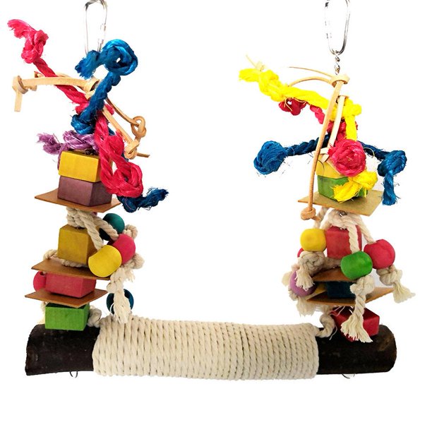 Parrot Wooden Hanging Chew Toys Colorful Building Blocks Cotton Rope Swing Teeth Grinder Toys Cage Accessories He Qiyong unisex