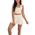 thumbnail image 2 of INSPIRE CHIC Women's 2 Piece Outfits Ribbed Knit Crop Tank Tops Shorts Sets with Pocket XL Apricot, 2 of 5