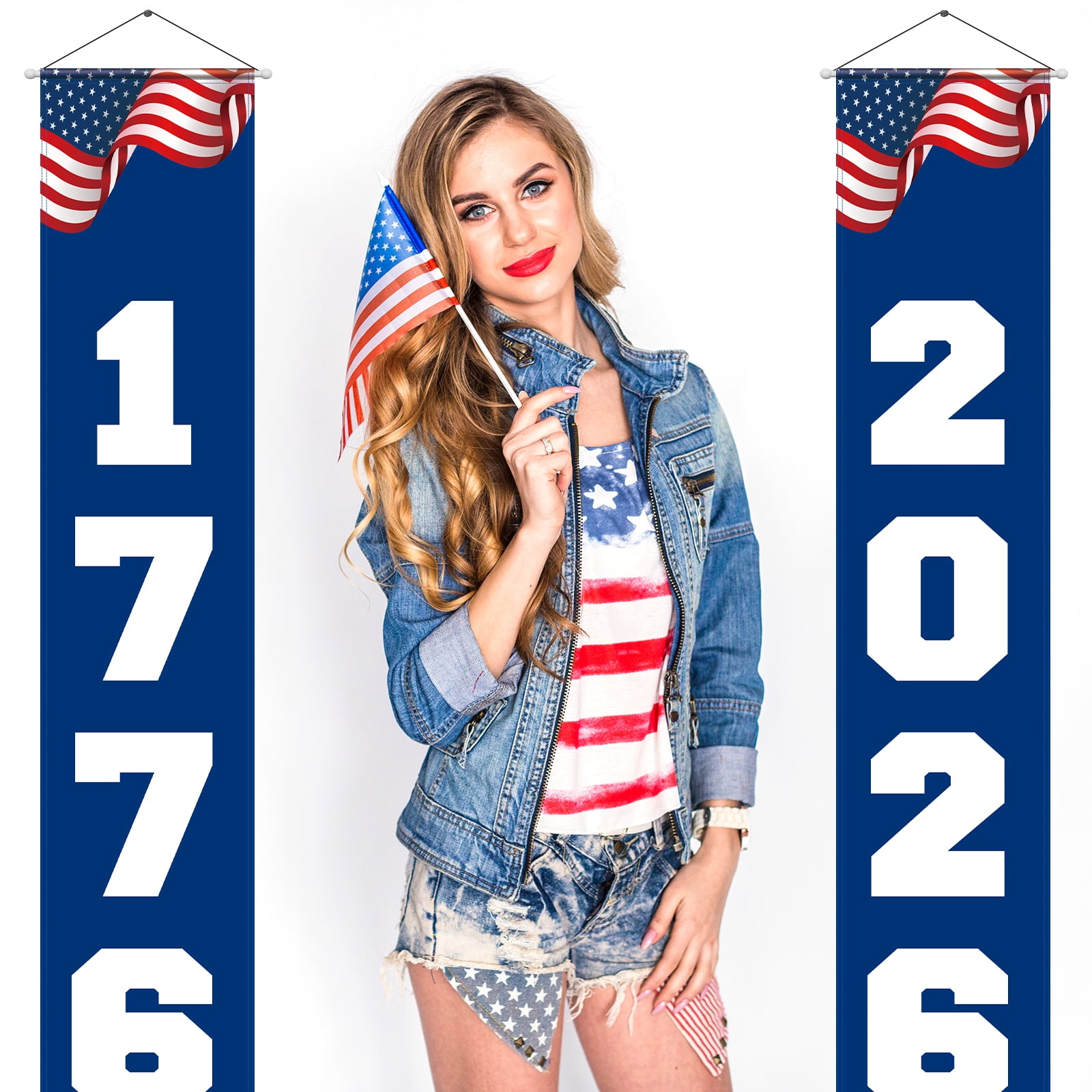 250th Anniversary Decorations 250 years Outdoor Patriotic Memorial Day Decor, Independence Day Hanging American Flag and Banner Wreath