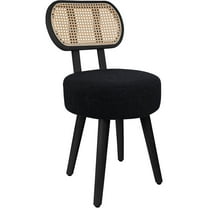Rattan Dining Chair, Boho Makeup Vanity Chair for Makeup Room, Mid Century Modern Boucle Chair, Black Cane Dining Chairs, Upholstered Wood Accent Chair, Cute Sherpa Chair with Back, 1 Pc