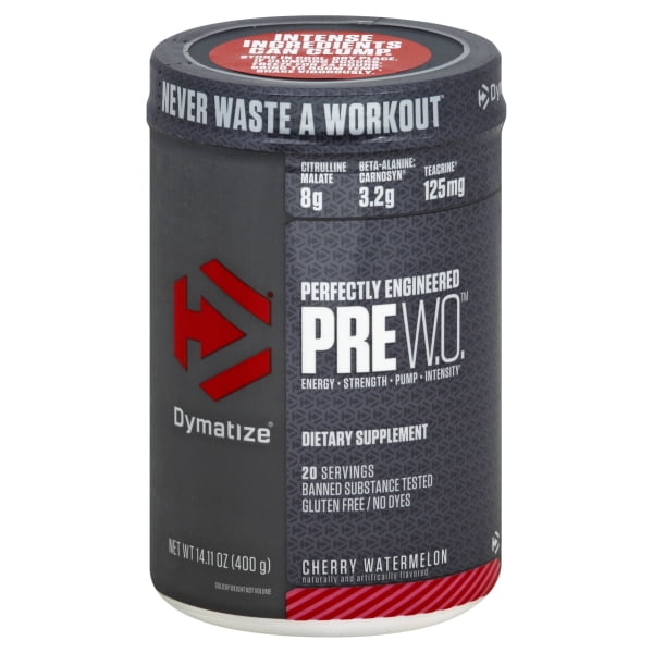 Dymatize Pre W.O. PreWorkout Supplement Powder, Cherry Watermelon, 400