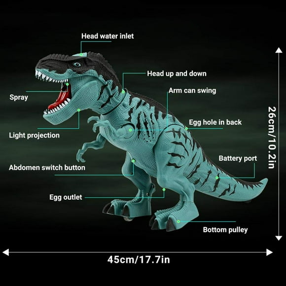 Dinosaurio electrónico que camina con niebla de pulverización de proyección y juguete de dinosaurio de acción que pone huevos