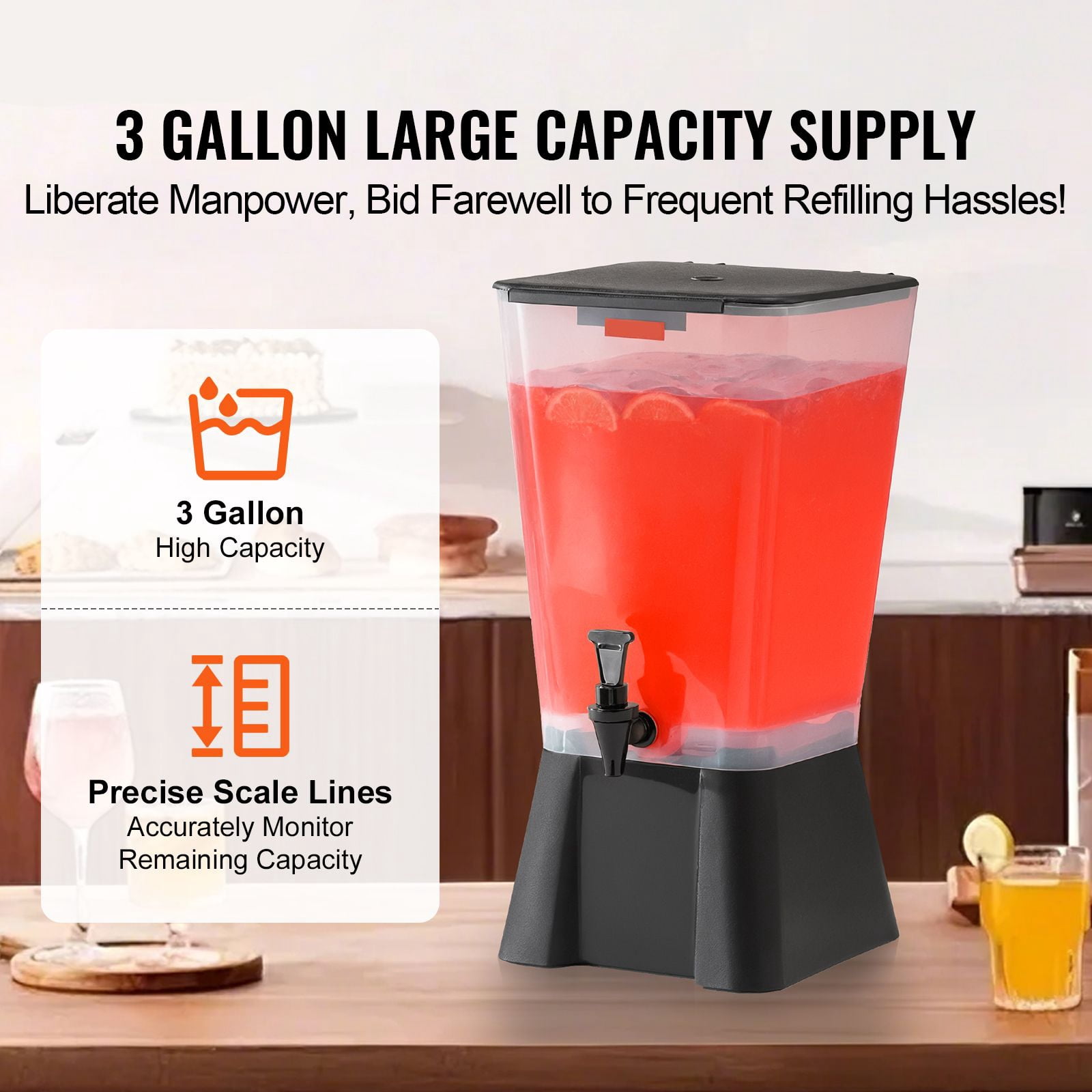 Beverage Dispenser 5 Gallon with Spring-Loaded Spigot for Juice Iced Tea Party