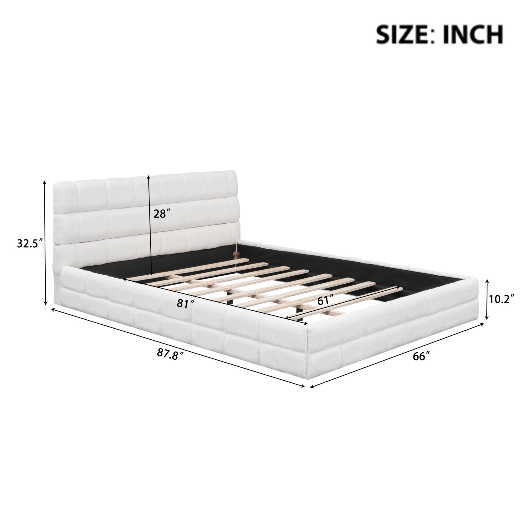 Noble House Queen Upholstered Platform Bed, Modern Velvet Headboard with Wood Slats Support, Bedroom Bed Frame, White