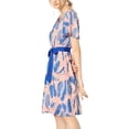 thumbnail image 5 of Allegra K Women's Flutter Sleeve V Neck Belted Chiffon Leaf Prints Dress, 5 of 7
