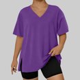 thumbnail image 5 of Lmnyox Plus Size Shirts for Women Loose Solid Color Short Sleeve V Neck T Shirt Casual Fashion Side Slit Pullover Tee, 5 of 6