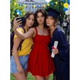 thumbnail image 4 of Women's Sleeveless Square Neck Adjustable Straps Tie Back A-Line Mini Party Club Dress Red S, 4 of 10