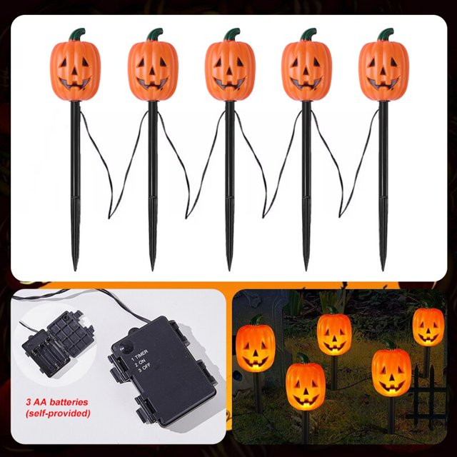 Lámpara de cabeza de esqueleto fantasma de calabaza de Halloween, luz LED 3D de camino de jardín para decoración de patio, jardín y porche con un brillo escalofriante