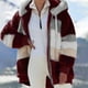 thumbnail image 4 of Gibobby Abrigo de Lana de Peluche para Mujer, Abrigo Acolchado de Lana de Cordero en Contraste para Mujer, con Capucha, Gabardina(Rojo,G), 4 of 5
