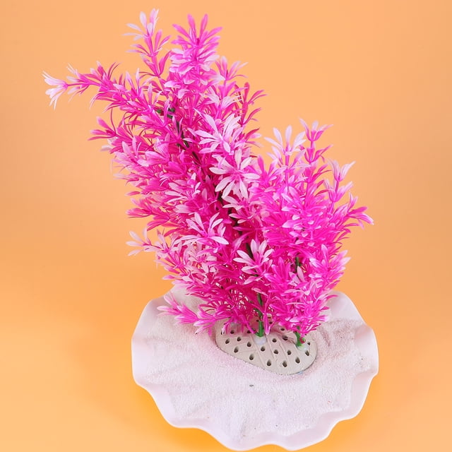 COMPUKAS 1Pc Simulation Water Grass Violet Artificial Aquarium Plant with Ceramic Base Fish Safe Material