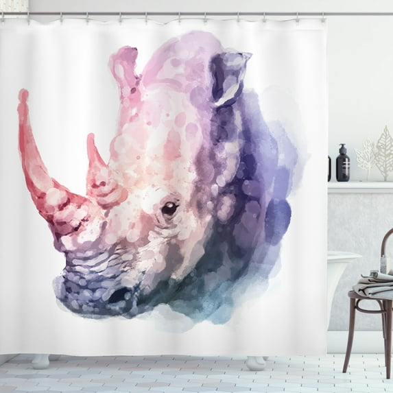Ambesonne Watercolor Shower Curtain, Pastel Savannah Animal, 69"Wx84"L, Lilac Pink